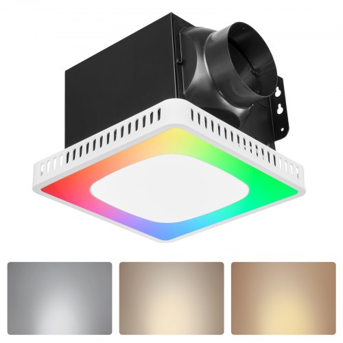 VEVOR Bathroom Exhaust Fan, 80-110-130 CFM Bathroom Vent with Seven Colors RGB Lights, 1.5 Sones Low-Noise, Premium DC Motor Ceiling Fan for KTV Laundry Room, Storage Room, Ventilation, White - DDYSPQSW5080GFLQI001V6 - view 2