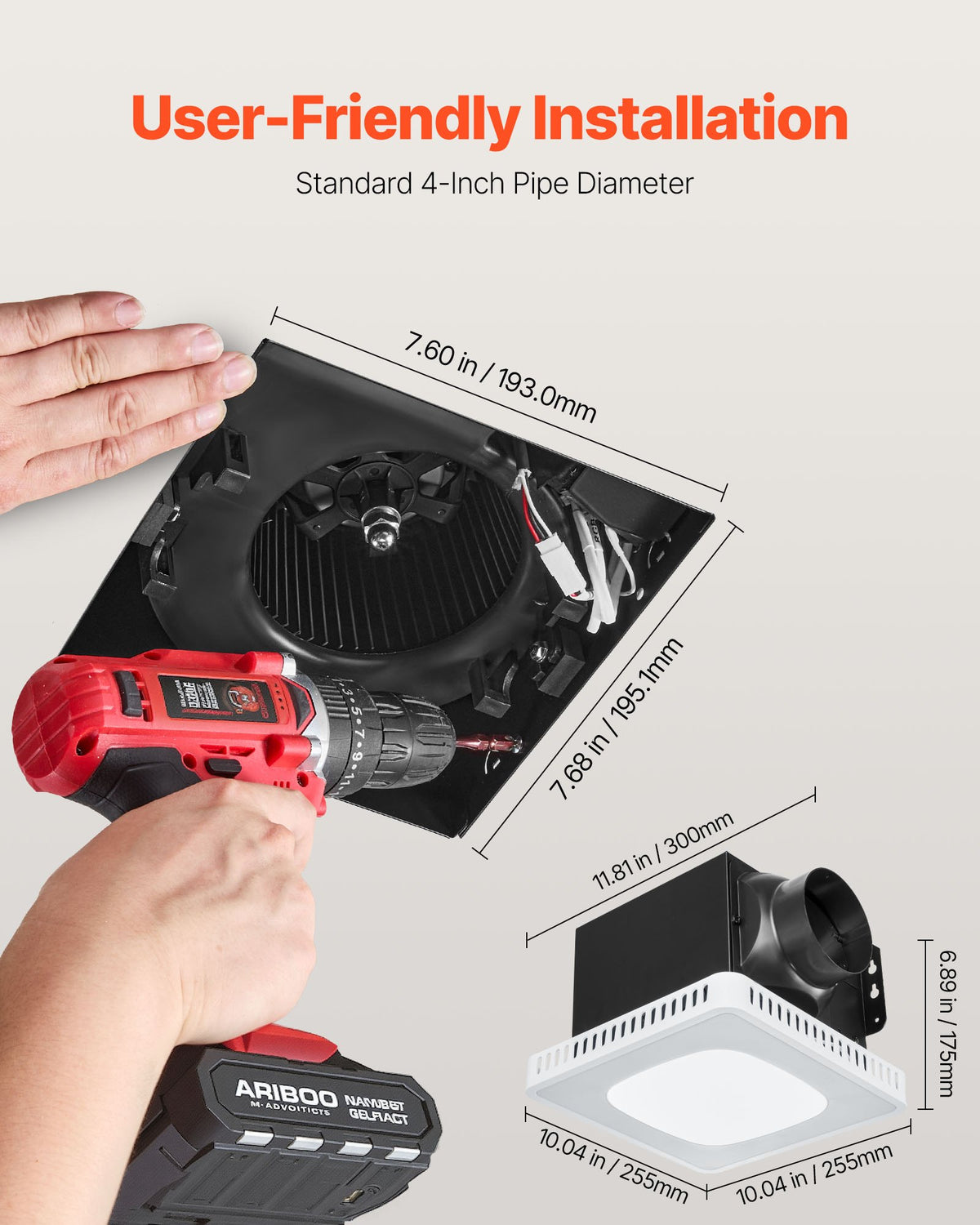VEVOR Bathroom Exhaust Fan, 80-110-130 CFM Bathroom Vent with Seven Colors RGB Lights, 1.5 Sones Low-Noise, Premium DC Motor Ceiling Fan for KTV Laundry Room, Storage Room, Ventilation, White - DDYSPQSW5080GFLQI001V6 - view 5