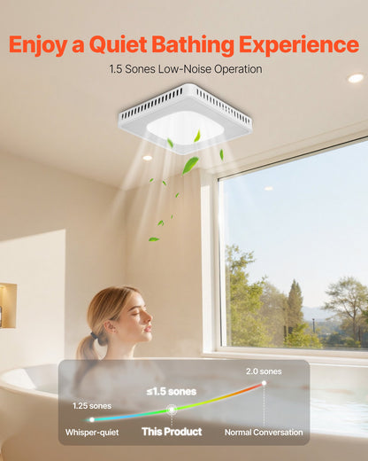 VEVOR Bathroom Exhaust Fan, 80-110-130 CFM Bathroom Vent with Seven Colors RGB Lights, 1.5 Sones Low-Noise, Premium DC Motor Ceiling Fan for KTV Laundry Room, Storage Room, Ventilation, White - DDYSPQSW5080GFLQI001V6 - view 6