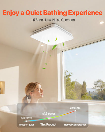 VEVOR Bathroom Exhaust Fan with LED Light, 80 CFM 4000K Bathroom Vent, 1.5 Sones Low-Noise, Premium Motor Ceiling Fan for Laundry Room, Storage Room, Home Ventilation, White - DDYSPQSW80CFWFXRW001V6 - view 4
