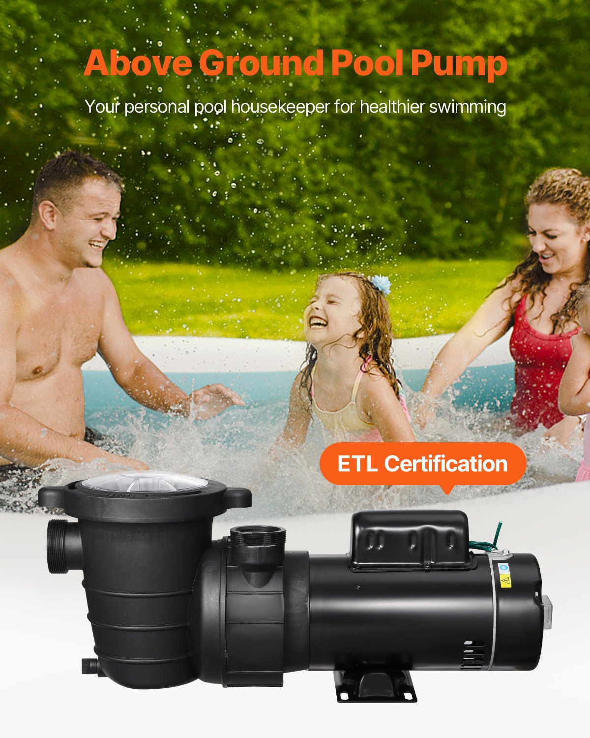 VEVOR Above Ground Pool Pump, 2HP/0.44HP, Dual Speed Swimming Pool Pump, High 118 GPM 56 ft Lift, Low 57 GPM 14 ft Lift, 110V 3450 RPM with Strainer Basket, 122°F Max Water Temp, for Hot Tubs Spas - DDYYCB110V206QFGJ001V1 - view 3