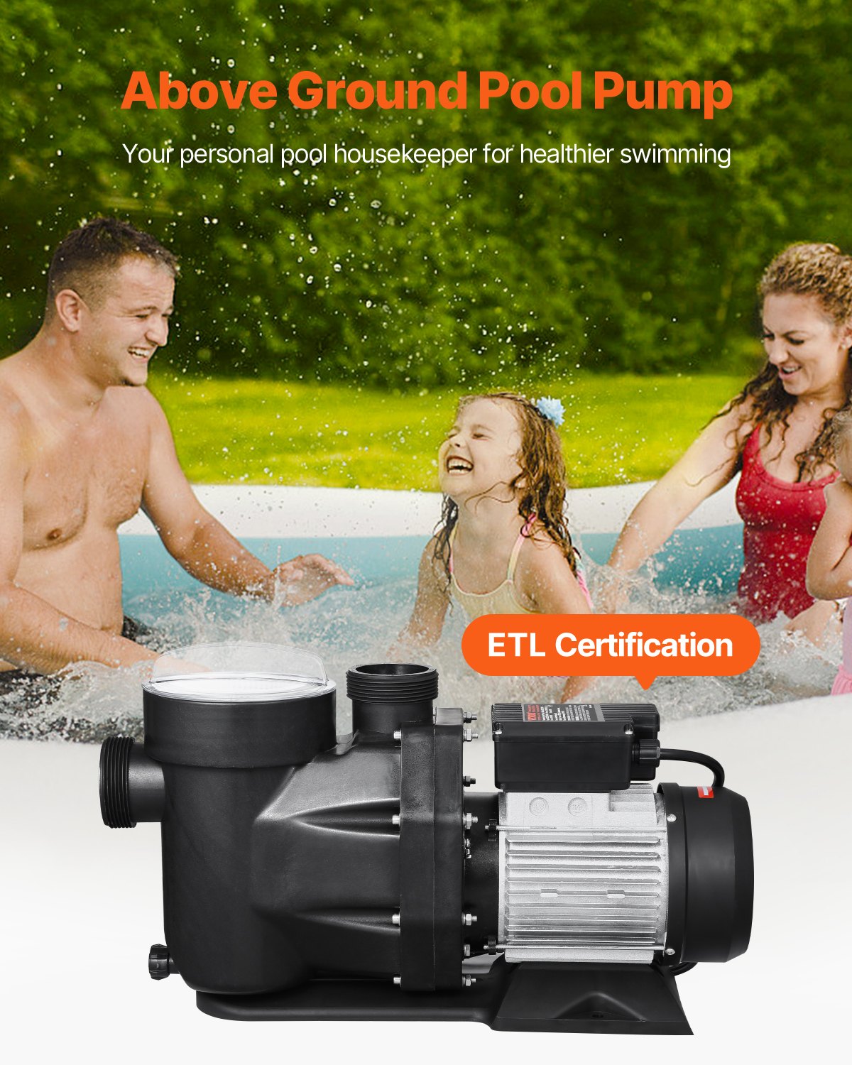 VEVOR Above Ground Pool Pump, 3 HP, 149 GPM Max Flow Single Speed Swimming Pool Pump, 220V 3450 RPM 42 ft Max Head Lift with PP Shell Strainer Basket, 122°F Max Water Temp, for Hot Tubs Spas, No Plug - DDYYCBDS220VGIPTSV7 - view 3