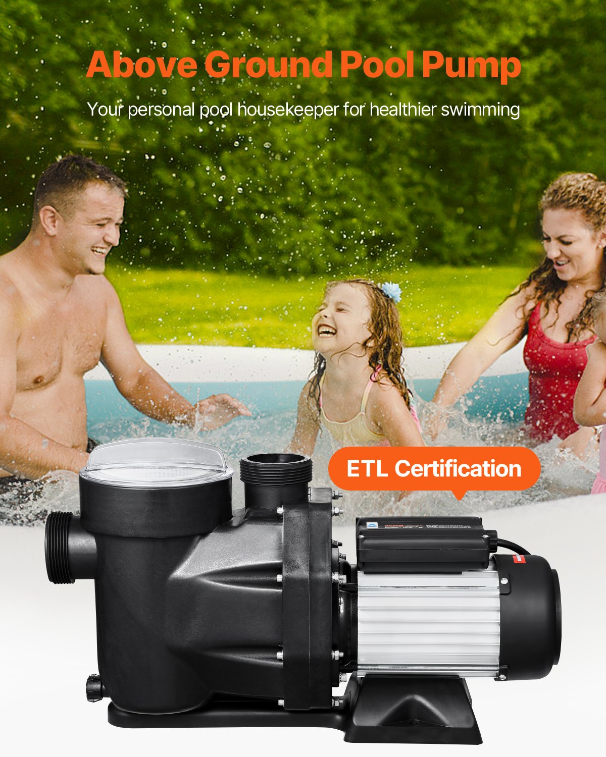 VEVOR Above Ground Pool Pump, 1.5HP, 122 GPM Max Flow Single Speed Swimming Pool Pump, 220V 3450 RPM 55 ft Max Head Lift with PP Shell Strainer Basket, 122°F Max Water Temp, for Hot Tubs Spas, No Plug - DDYYCBDS220VJUV4LV7 - view 3