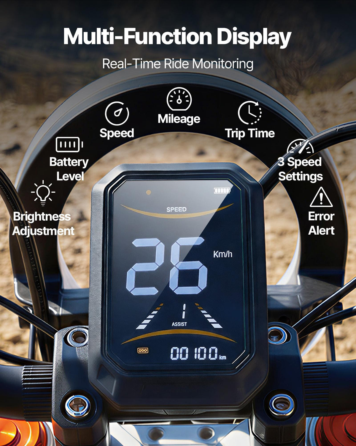 VEVOR Electric Dirt Bike for Teens Adults, 2000W Motor, 31 MPH Speed, 31 Miles Max Range, 48V 22.5Ah Battery, Off-Road Motorcycle with Light, Display, Dual Suspension & Hydraulic Brakes for Age 14+ - DDYYMT48V21AQ73JH001V1 - view 6