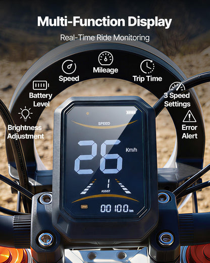 VEVOR Electric Dirt Bike for Teens Adults, 2000W Motor, 31 MPH Speed, 31 Miles Max Range, 48V 22.5Ah Battery, Off-Road Motorcycle with Light, Display, Dual Suspension & Hydraulic Brakes for Age 14+ - DDYYMT48V21AQ73JH001V1 - view 6