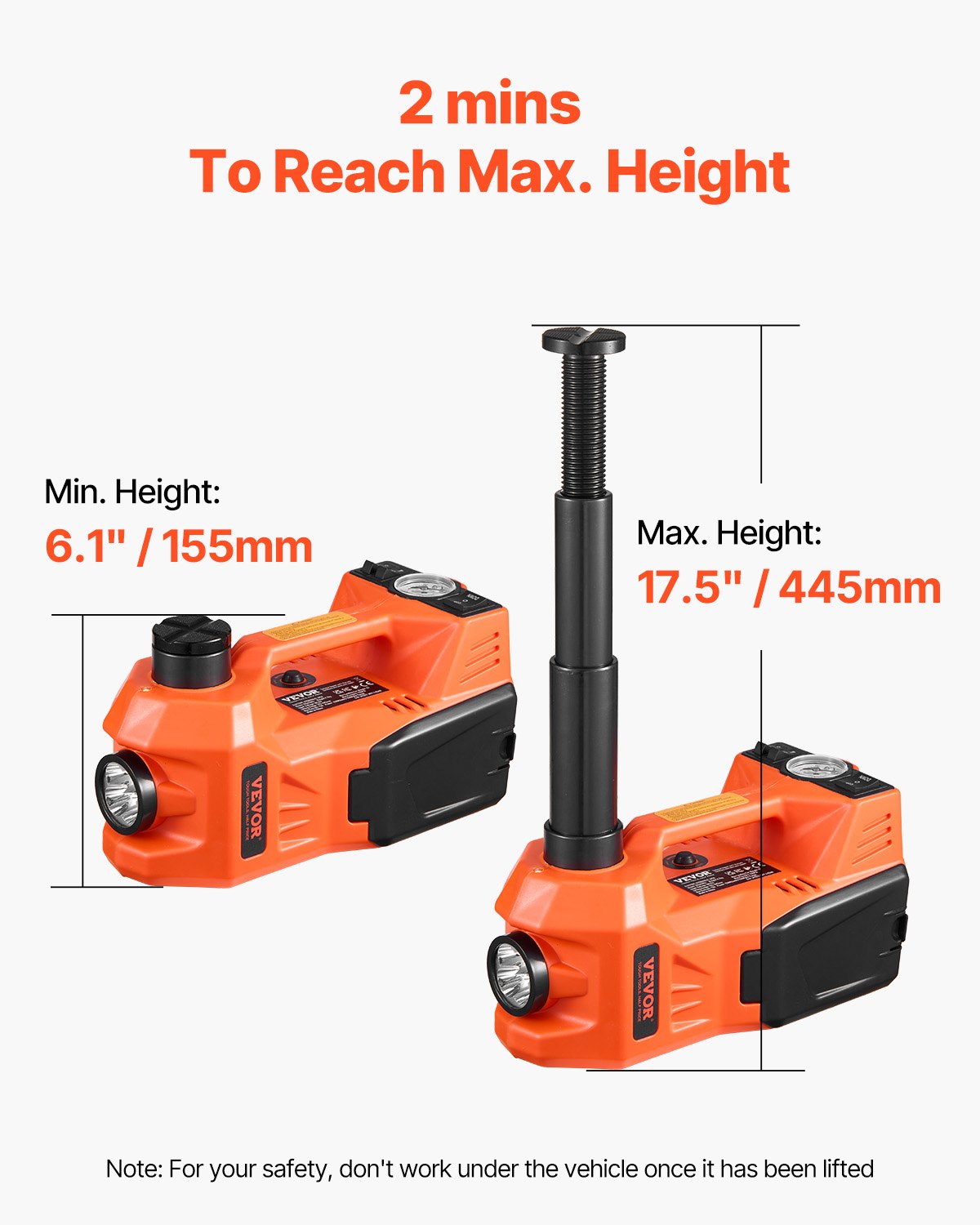 VEVOR Electric Car Jack, 5 Tons /11000 lbs, Electric Scissor Jack with Built-In Inflator, 12V Adjustable Tire Change Replacement with Secure Hammer & LED Light, Portable Jack kit for Sedan, SUV, Truck - DDYYQJDTJJTD54OTNV9 - view 5