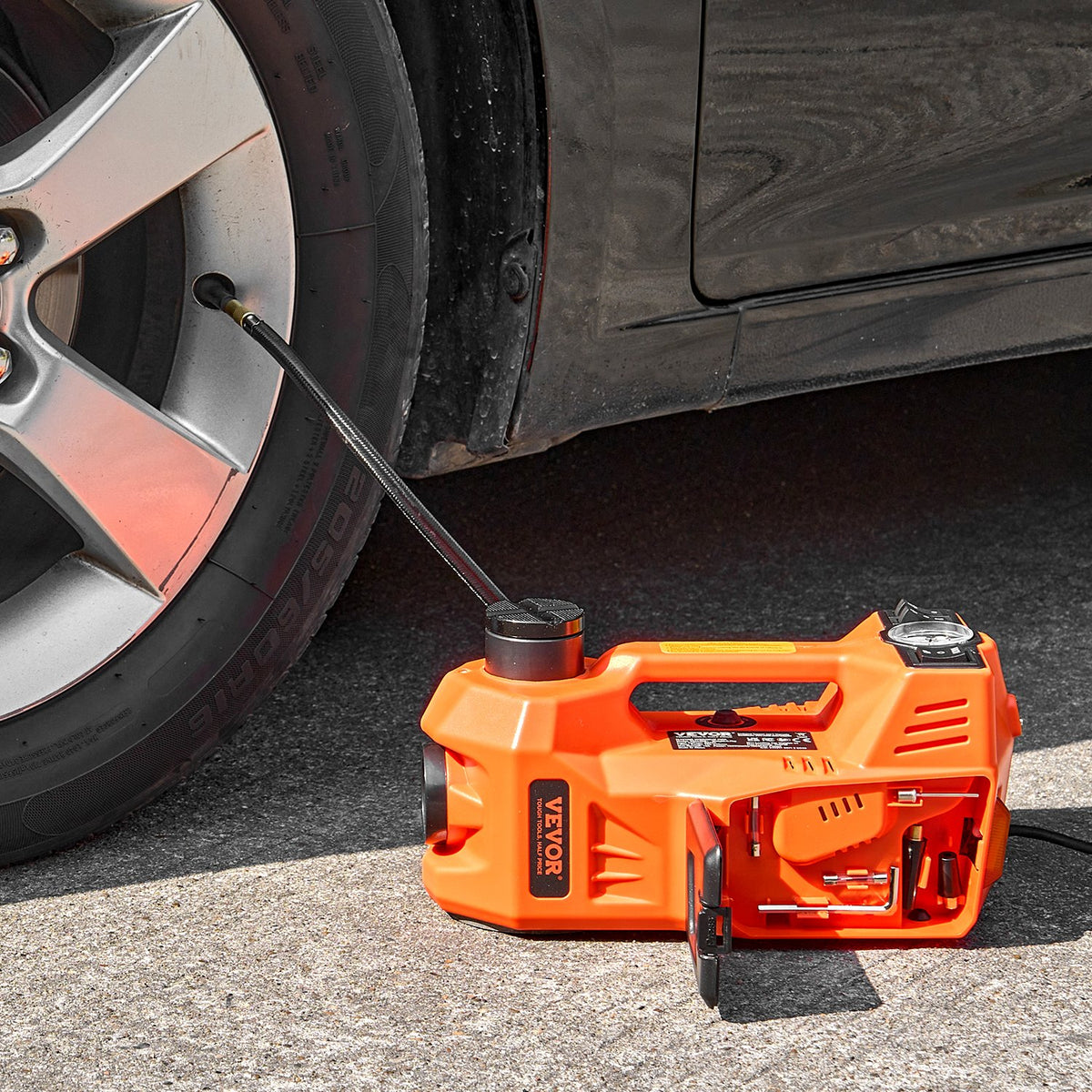 VEVOR Electric Car Jack, 5 Tons /11000 lbs, Electric Scissor Jack with Built-In Inflator, 12V Adjustable Tire Change Replacement with Secure Hammer & LED Light, Portable Jack kit for Sedan, SUV, Truck - DDYYQJDTJJTD54OTNV9 - view 9