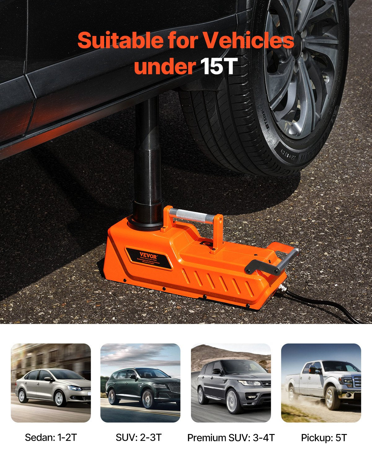 VEVOR Electric Car Jack, 15 Tons /33000 lbs, Adjustable Electric Scissor Jack with High Load Capacity, 12V Dual-Powered Tire Change Replacement with LED Light, Portable Jack kit for Sedan, SUV, Truck - DDYYQJDTJWW1WAAB7V9 - view 3