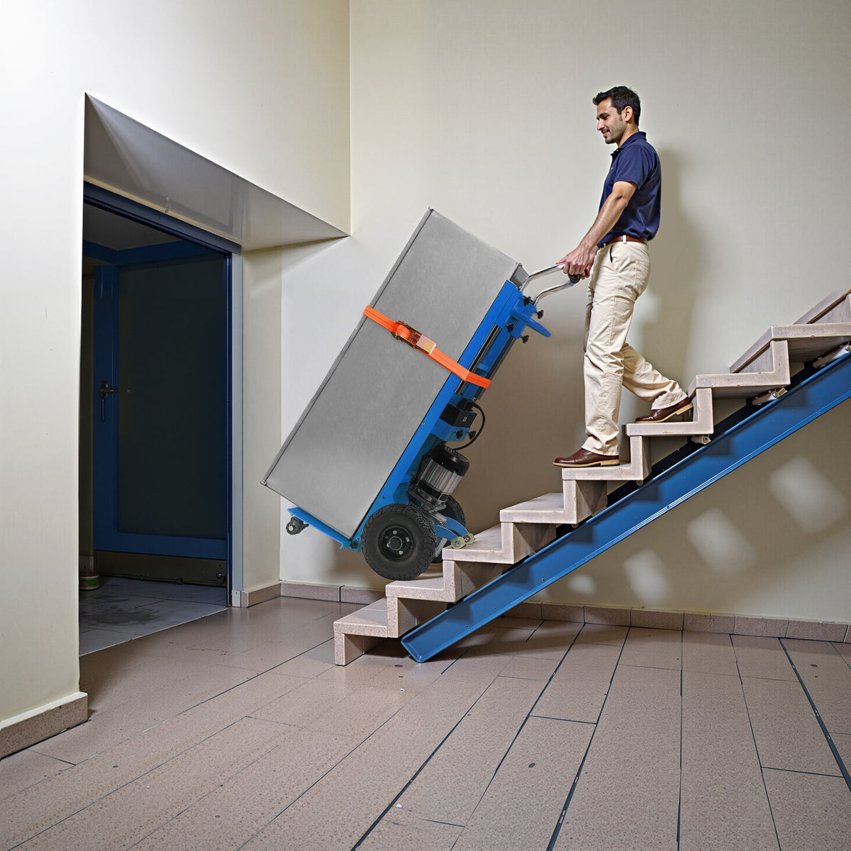 VEVOR Electric Stair Climbing Dolly, 880lbs Electric Stair Climbing Hand Trucks with 157.5in Rope & Extendable Handle, Heavy Duty Stair Climber for Warehouse Logistics, Moving Furniture(Blue) - DDZLPLC880LBAYRVWV1 - view 9