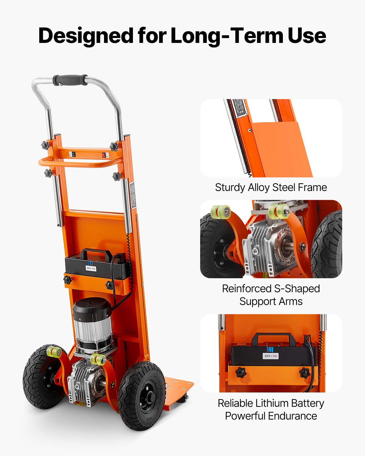 VEVOR Electric Stair Climbing Dolly, 880lbs Electric Stair Climbing Hand Trucks with 157.5in Rope & Extendable Handle, Heavy Duty Stair Climber for Warehouse Logistics, Moving Furniture(Orange) - DDZLPLC880LBMW9V3V1 - view 5