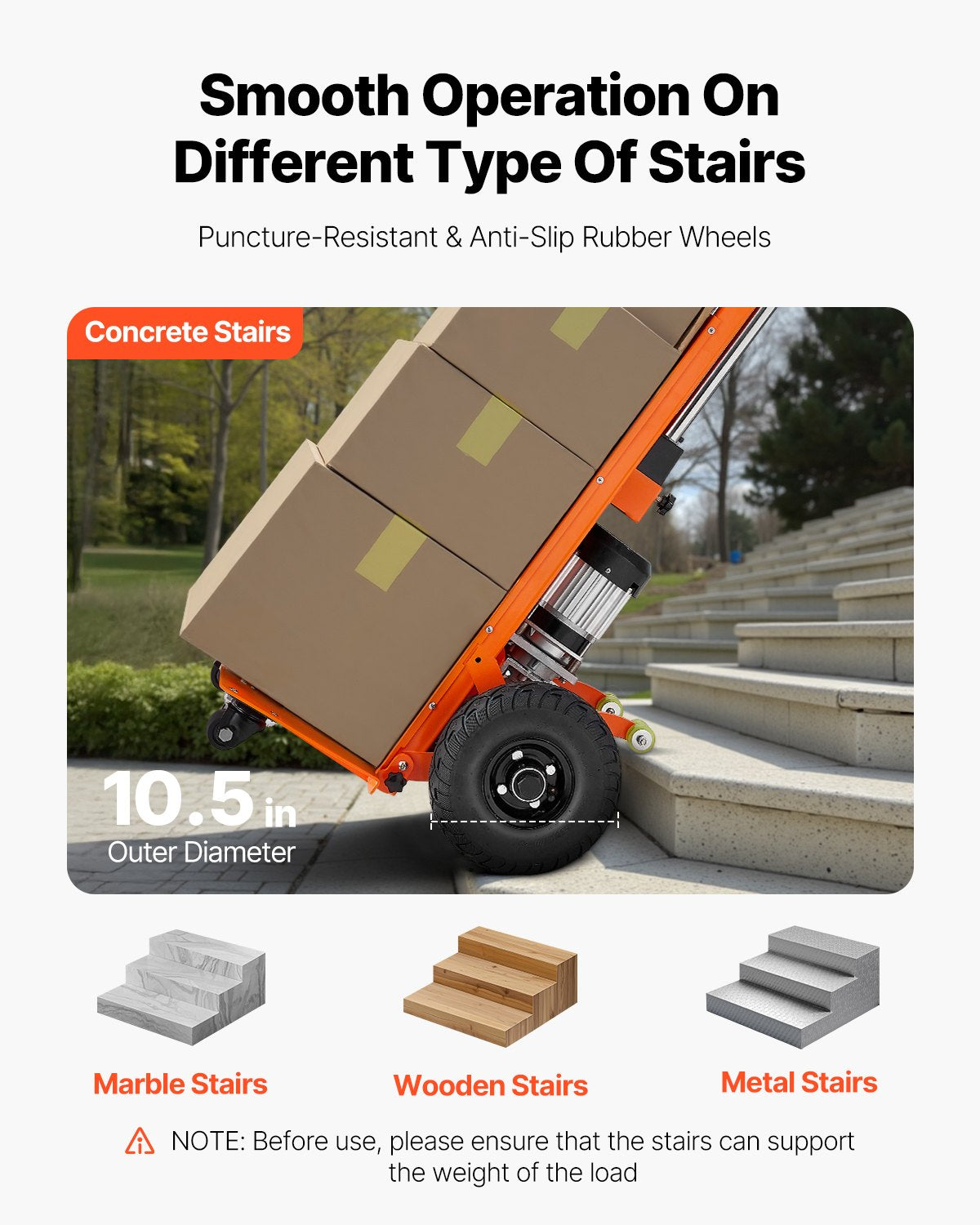 VEVOR Electric Stair Climbing Dolly, 880lbs Electric Stair Climbing Hand Trucks with 157.5in Rope & Extendable Handle, Heavy Duty Stair Climber for Warehouse Logistics, Moving Furniture(Orange) - DDZLPLC880LBMW9V3V1 - view 6