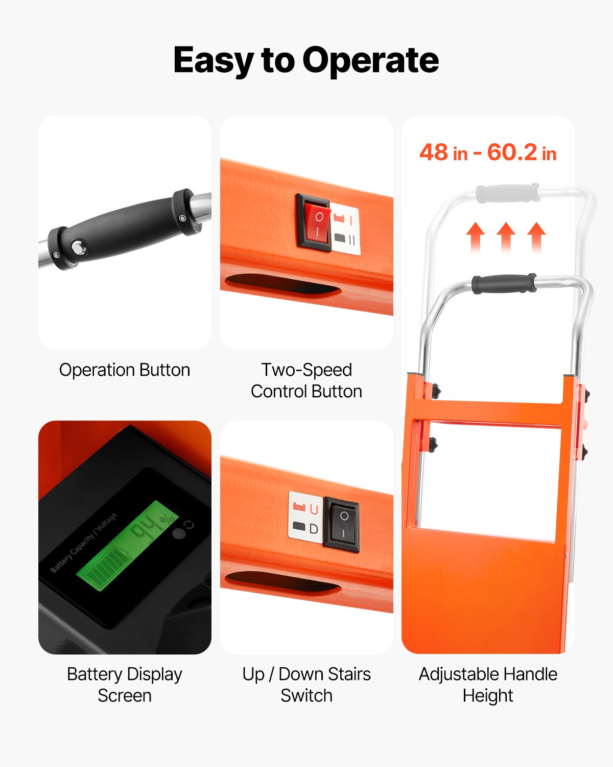 VEVOR Electric Stair Climbing Dolly, 880lbs Electric Stair Climbing Hand Trucks with 157.5in Rope & Extendable Handle, Heavy Duty Stair Climber for Warehouse Logistics, Moving Furniture(Orange) - DDZLPLC880LBMW9V3V1 - view 7