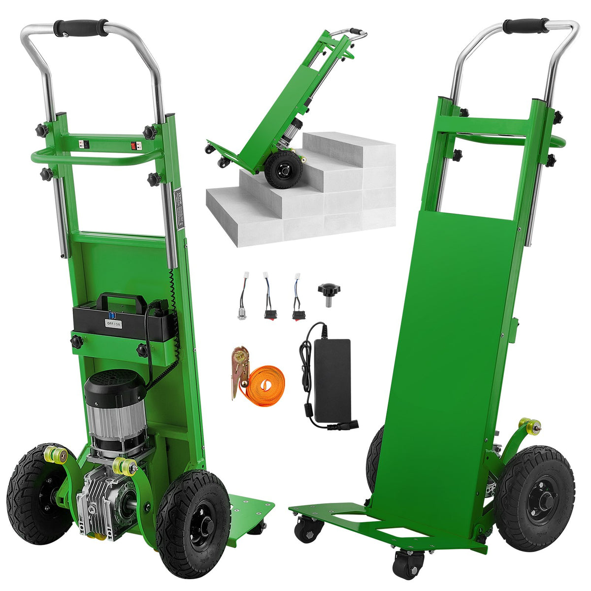 VEVOR Electric Stair Climbing Dolly, 880lbs Electric Stair Climbing Hand Trucks with 157.5in Rope & Extendable Handle, Heavy Duty Stair Climber for Warehouse Logistics, Moving Furniture(Green) - DDZLPLC880LBUGWE6V1 - view 1