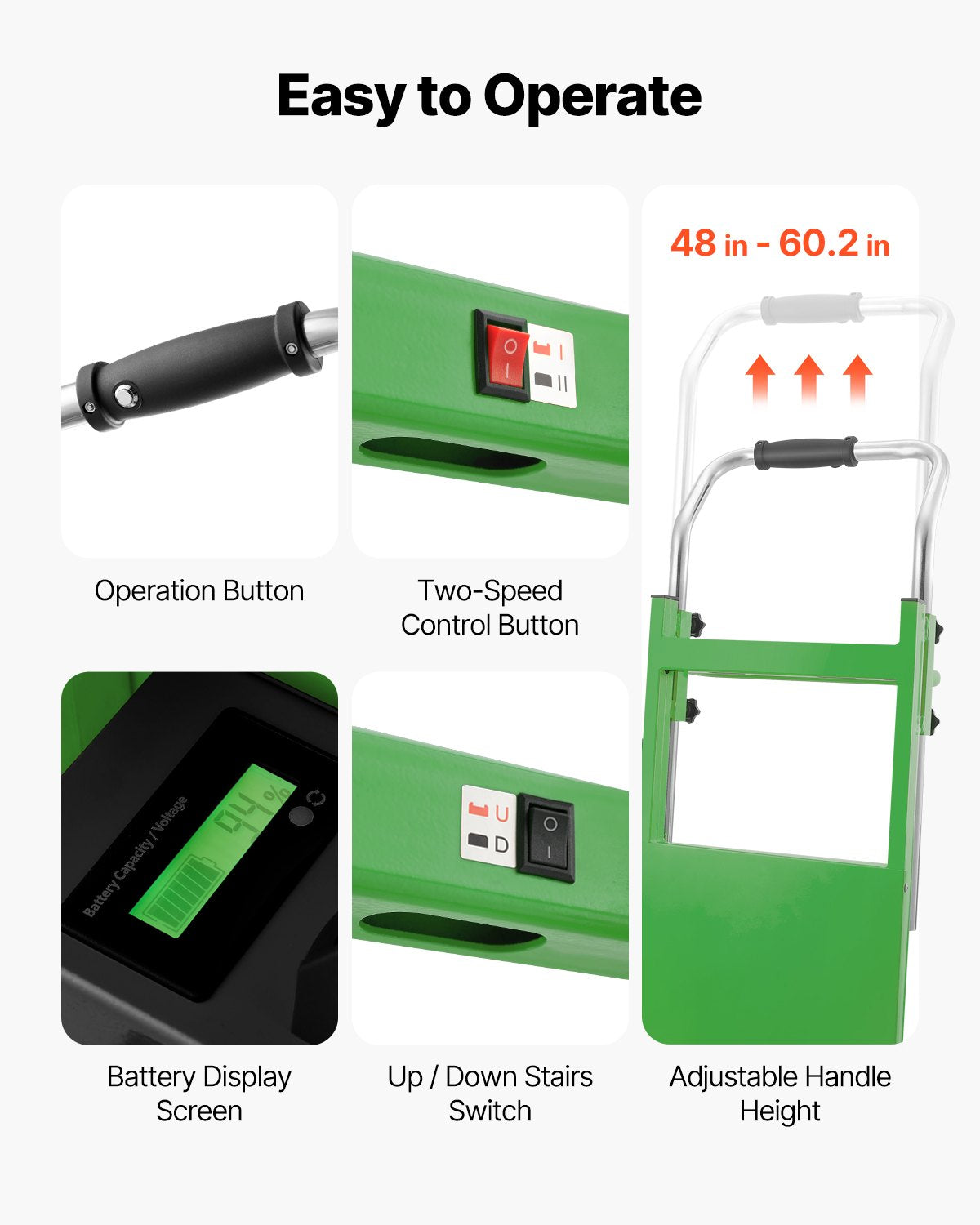 VEVOR Electric Stair Climbing Dolly, 880lbs Electric Stair Climbing Hand Trucks with 157.5in Rope & Extendable Handle, Heavy Duty Stair Climber for Warehouse Logistics, Moving Furniture(Green) - DDZLPLC880LBUGWE6V1 - view 7