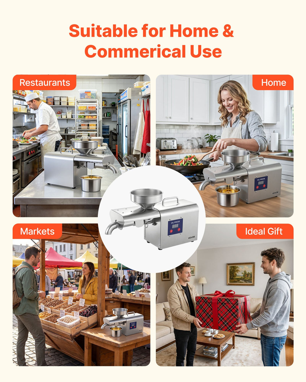 VEVOR Oil Press Machine, 8.27 LBS/H Capacity, 750W Oil Extractor Machine, Automatic Electric Oil Maker for Home Commercial Use, 122℉–572℉ Hot Pressing for Peanuts Sesames Soybeans Almonds - DDZYJ1000W15QEA87001V1 - view 7