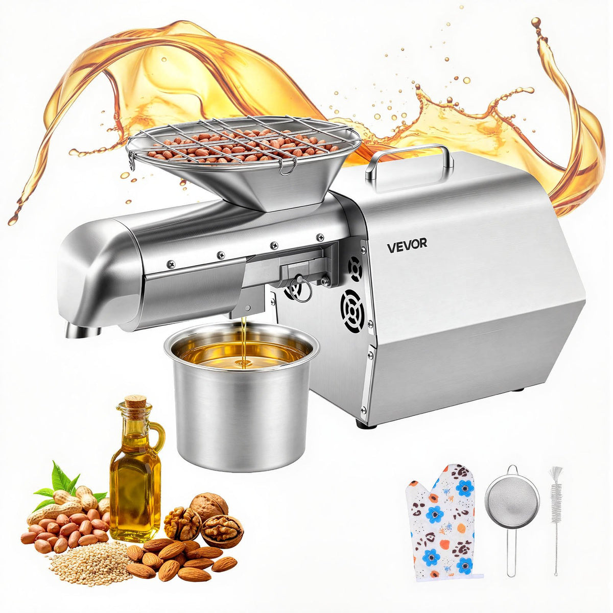 VEVOR Oil Press Machine, 11 LBS/H Capacity, 1250W Oil Extractor Machine, Automatic Electric Oil Maker for Home Commercial Use, 122℉–572℉ Hot & Cold Pressing for Peanuts Sesames Soybeans Almonds - DDZYJ1800W46V6XUI001V1 - view 1