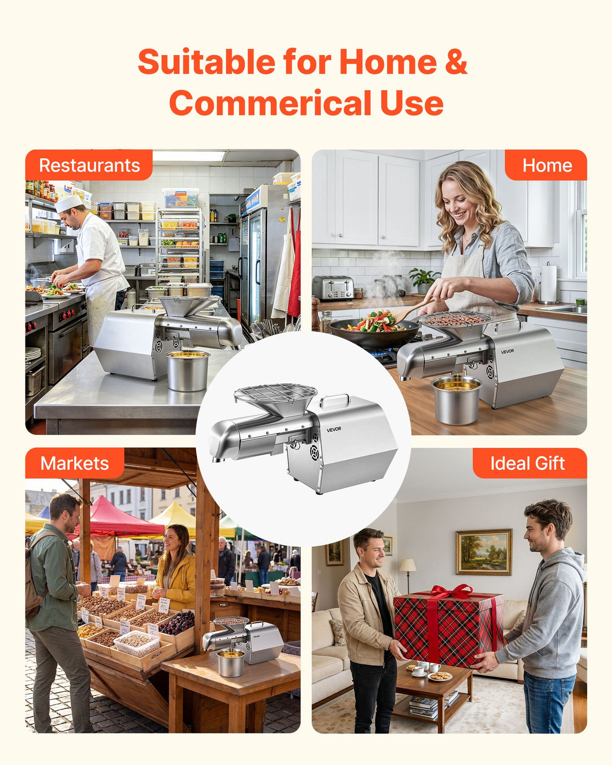 VEVOR Oil Press Machine, 11 LBS/H Capacity, 1250W Oil Extractor Machine, Automatic Electric Oil Maker for Home Commercial Use, 122℉–572℉ Hot & Cold Pressing for Peanuts Sesames Soybeans Almonds - DDZYJ1800W46V6XUI001V1 - view 7