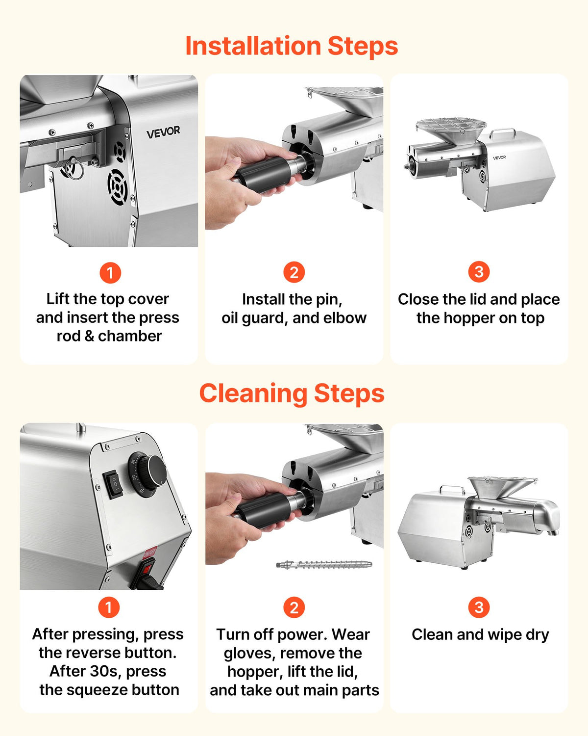 VEVOR Oil Press Machine, 11 LBS/H Capacity, 1250W Oil Extractor Machine, Automatic Electric Oil Maker for Home Commercial Use, 122℉–572℉ Hot & Cold Pressing for Peanuts Sesames Soybeans Almonds - DDZYJ1800W46V6XUI001V1 - view 8