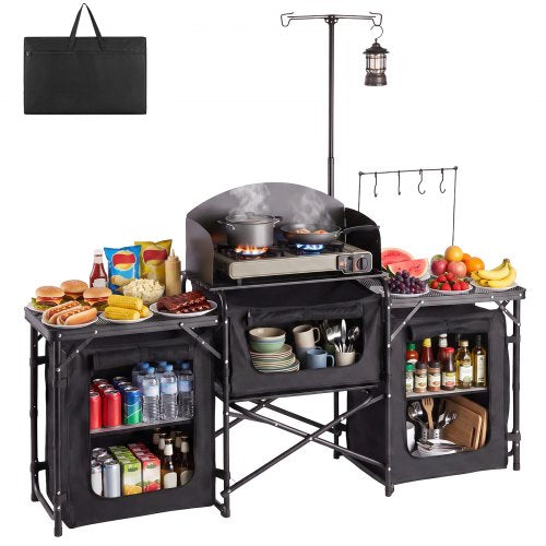 VEVOR Folding Camping Kitchen Table - Black, 3 cabinets - product view 1