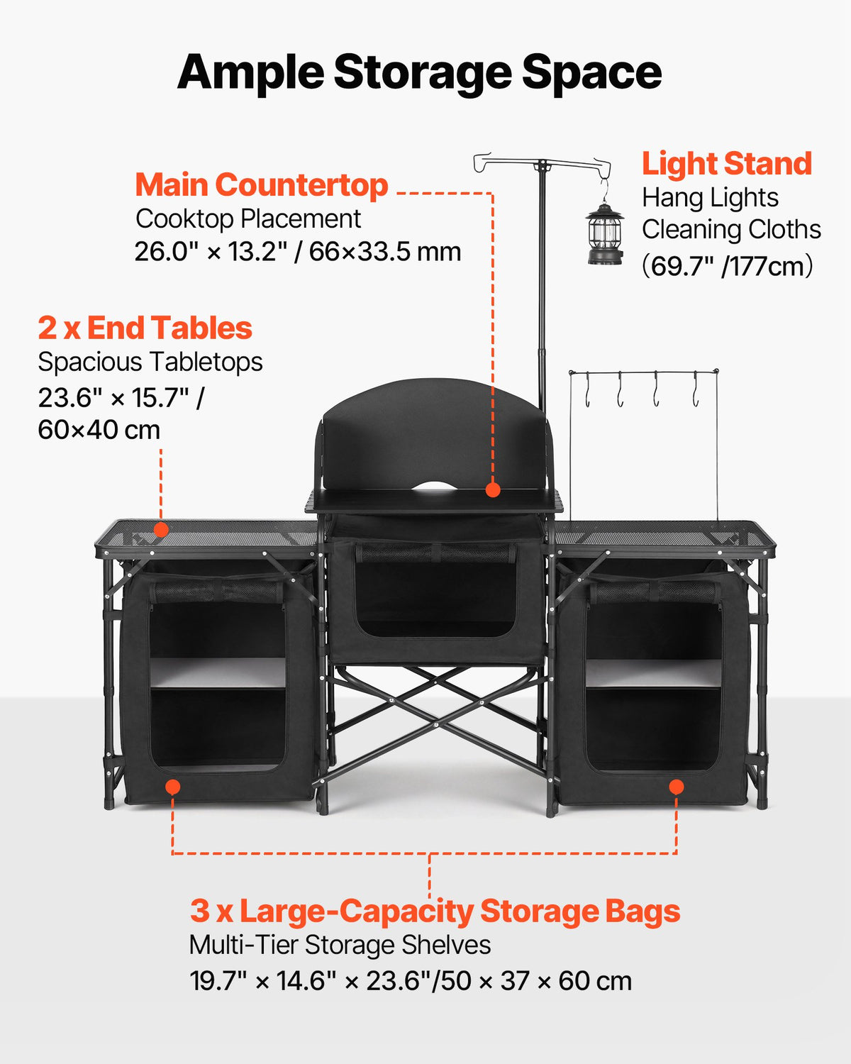 VEVOR Folding Camping Kitchen Table - Black, 3 cabinets - product view 2