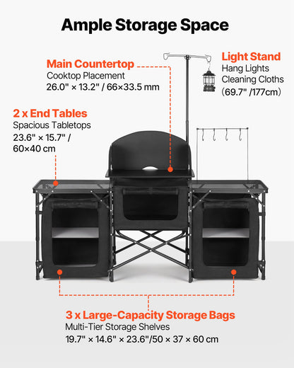 VEVOR Folding Camping Kitchen Table - Black, 3 cabinets - product view 2