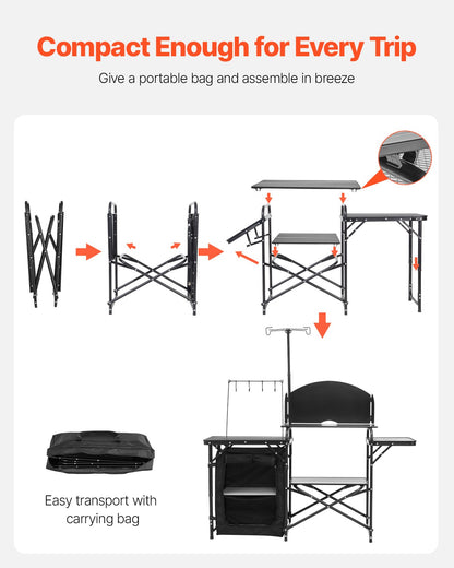 VEVOR Folding Camping Kitchen Table - Black, 1 cabinet - product view 3