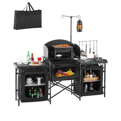 VEVOR Folding Camping Kitchen Table - Black, 3 cabinets - product view 1