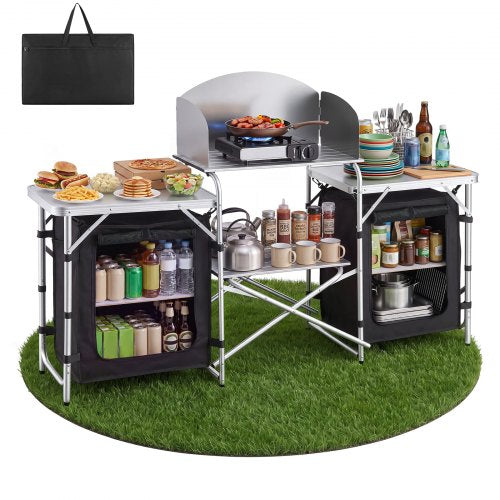 VEVOR Folding Camping Kitchen Table - Dark Gray, 2 cabinets - product view 1