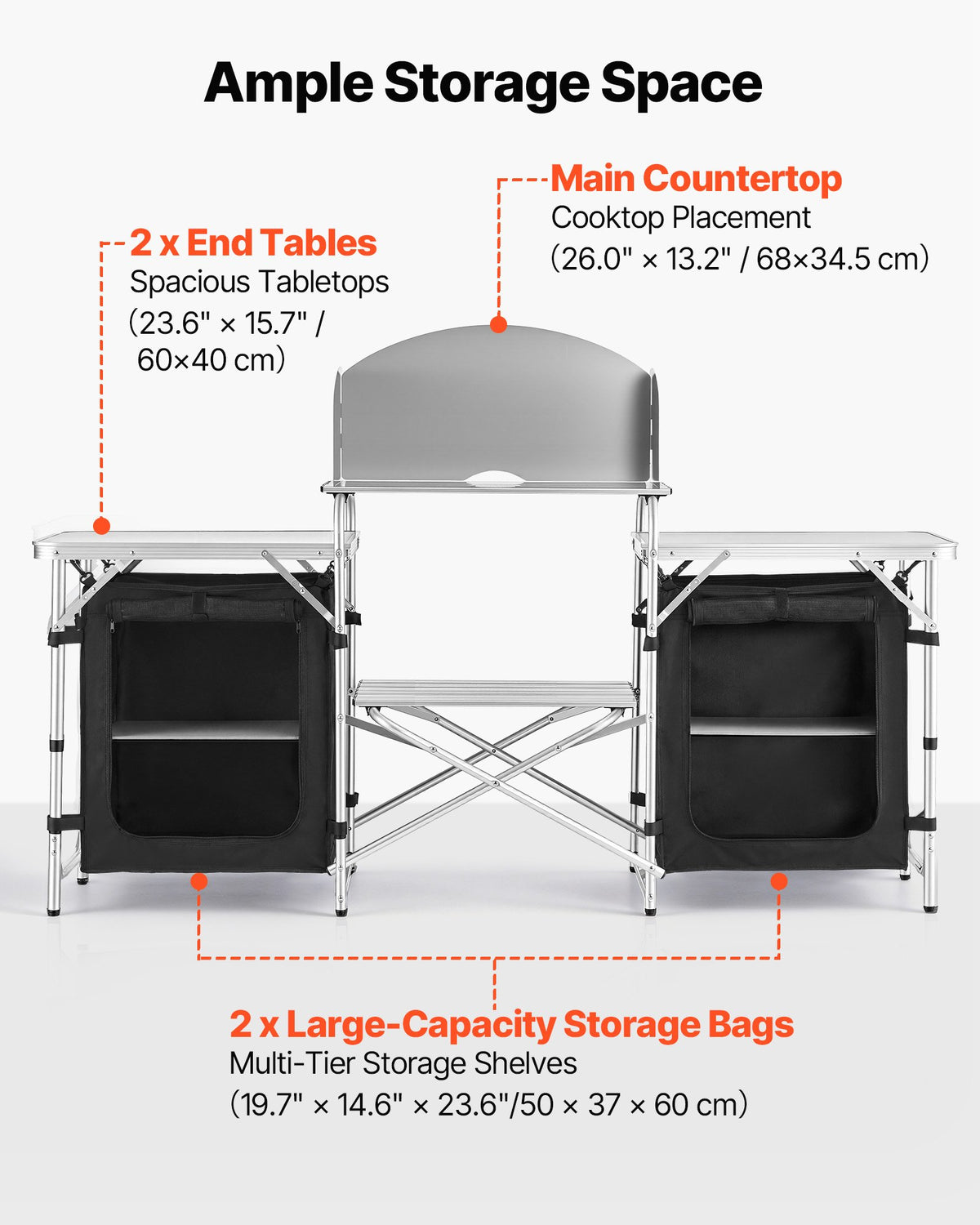 VEVOR Folding Camping Kitchen Table - Dark Gray, 2 cabinets - product view 2