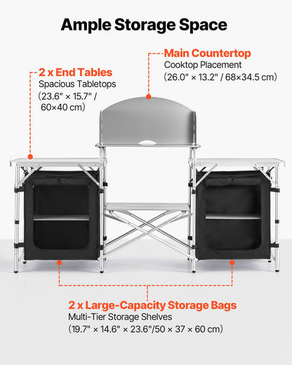 VEVOR Folding Camping Kitchen Table - Dark Gray, 2 cabinets - product view 2
