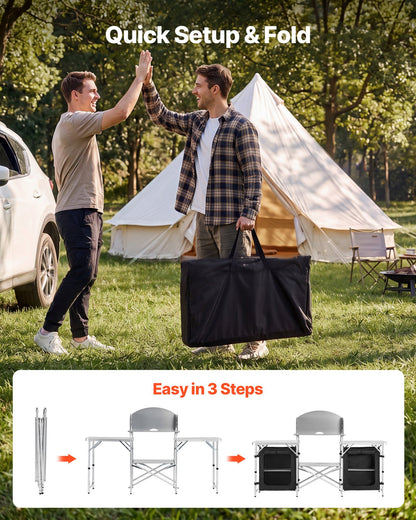 VEVOR Folding Camping Kitchen Table - Dark Gray, 2 cabinets - product view 3