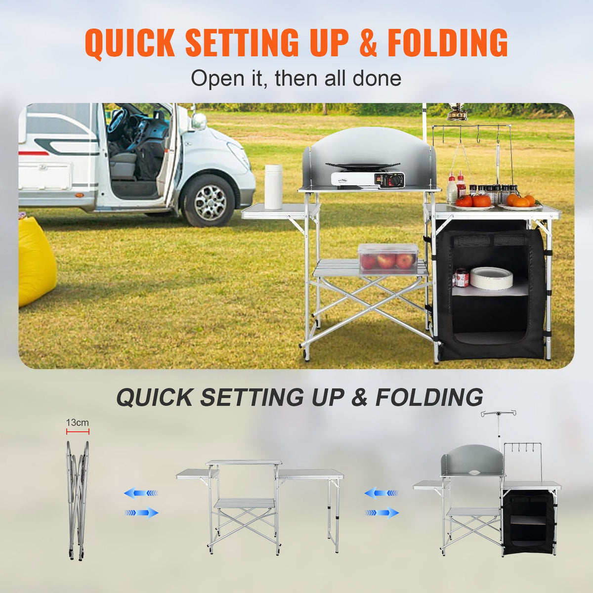 VEVOR Folding Camping Kitchen Table - Black, 1 cabinet - product view 2