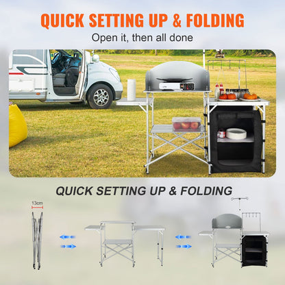 VEVOR Folding Camping Kitchen Table - Black, 1 cabinet - product view 2