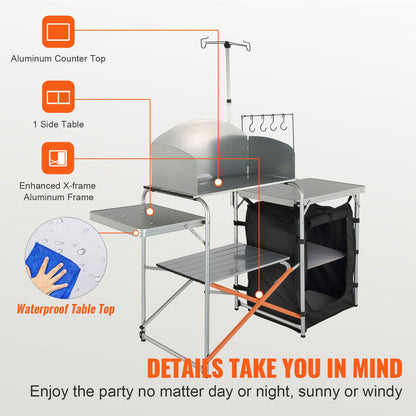 VEVOR Folding Camping Kitchen Table - Black, 1 cabinet - product view 3