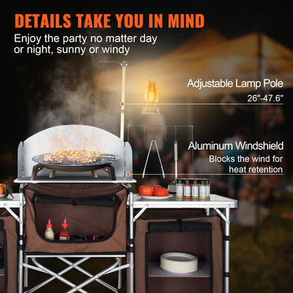 VEVOR Folding Camping Kitchen Table - Brown, 3 cabinets - product view 3