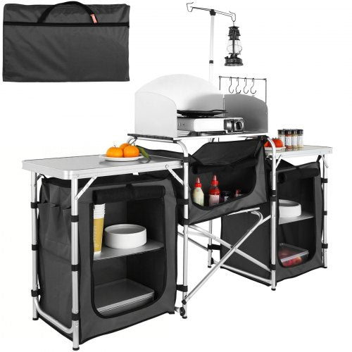 VEVOR Folding Camping Kitchen Table - Black, 3 cabinets - product view 1