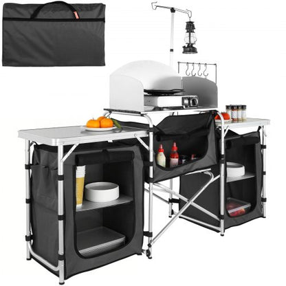 VEVOR Folding Camping Kitchen Table - Black, 3 cabinets - product view 1