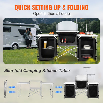 VEVOR Folding Camping Kitchen Table - Black, 3 cabinets - product view 2