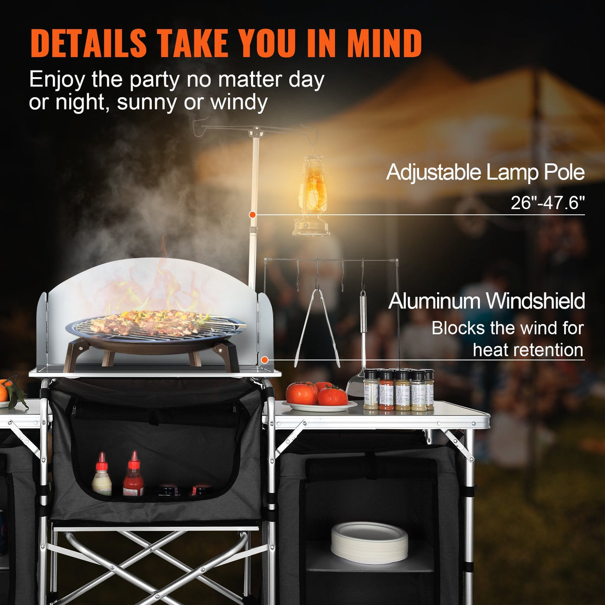 VEVOR Folding Camping Kitchen Table - Black, 3 cabinets - product view 3