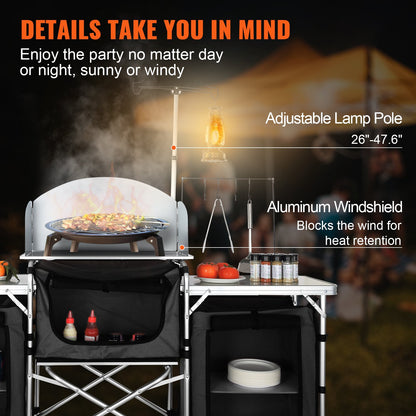 VEVOR Folding Camping Kitchen Table - Black, 3 cabinets - product view 3