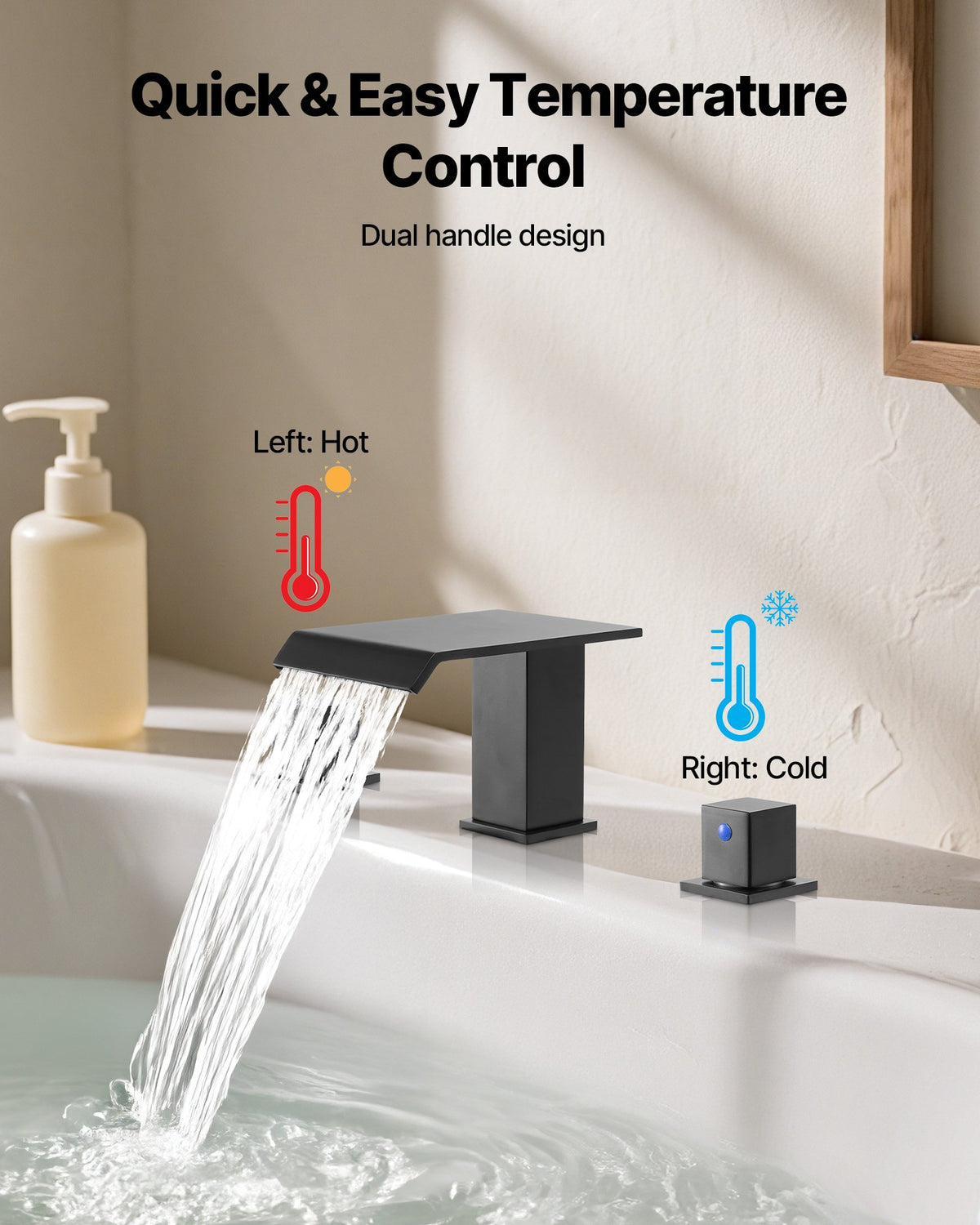 VEVOR Roman Tub Faucet, 3 Hole Waterfall Bathtub Faucet, Roman Bathtub Faucets Set with 2 Handles, Deck Mount Bath Tub Faucets Set for Pet Washing, Baby Care, Adult Bathing, Matte Black, Drip-Free - DFPTKBDHS2GS1UUDJ001V0 - view 7