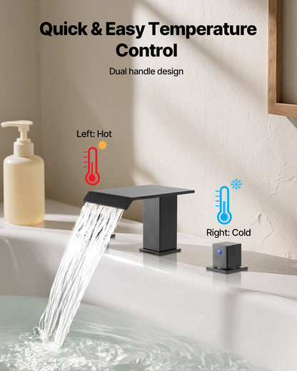 VEVOR Roman Tub Faucet, 3 Hole Waterfall Bathtub Faucet, Roman Bathtub Faucets Set with 2 Handles, Deck Mount Bath Tub Faucets Set for Pet Washing, Baby Care, Adult Bathing, Matte Black, Drip-Free - DFPTKBDHS2GS1UUDJ001V0 - view 7