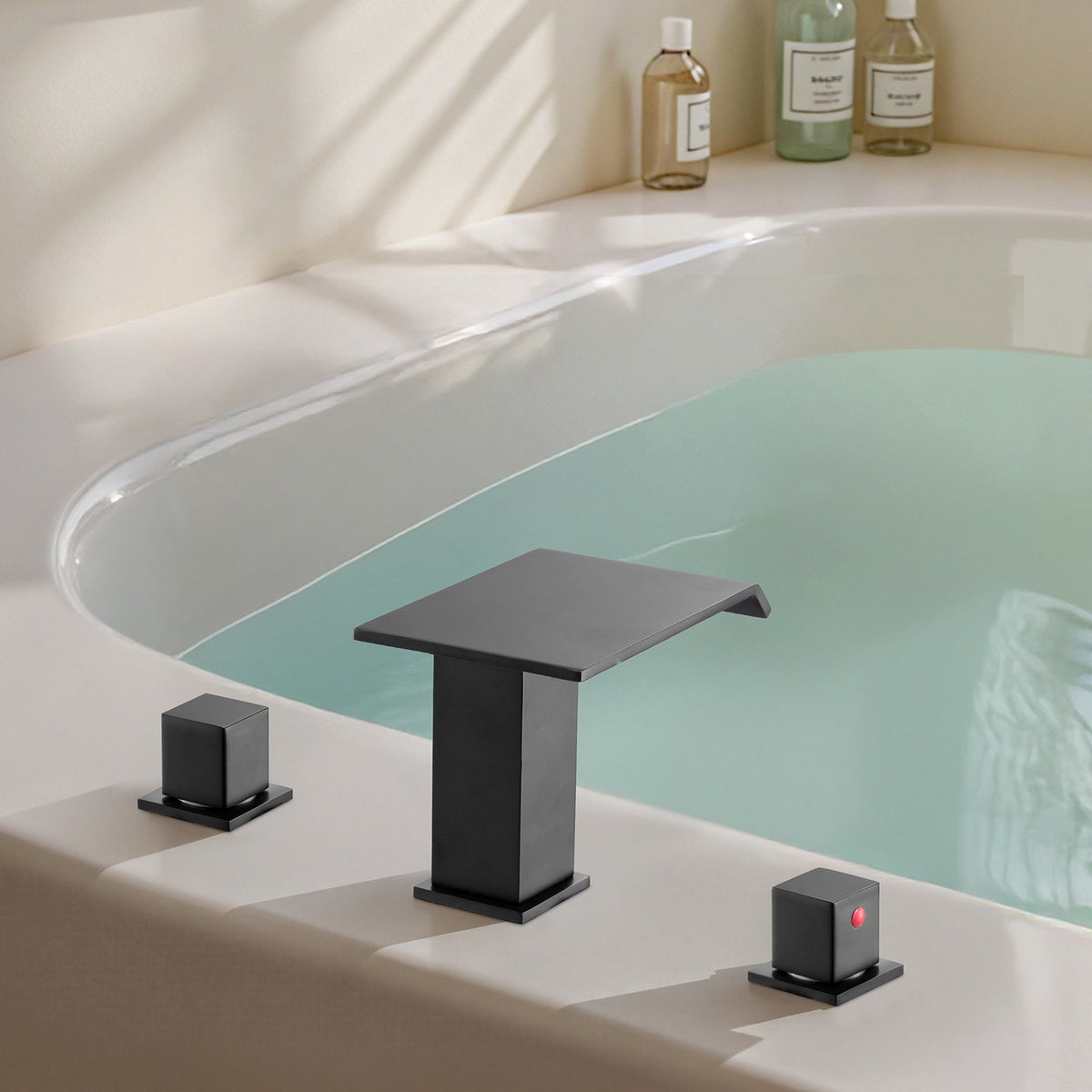 VEVOR Roman Tub Faucet, 3 Hole Waterfall Bathtub Faucet, Roman Bathtub Faucets Set with 2 Handles, Deck Mount Bath Tub Faucets Set for Pet Washing, Baby Care, Adult Bathing, Matte Black, Drip-Free - DFPTKBDHS2GS1UUDJ001V0 - view 9