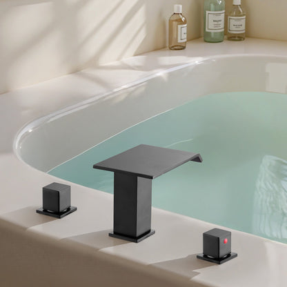 VEVOR Roman Tub Faucet, 3 Hole Waterfall Bathtub Faucet, Roman Bathtub Faucets Set with 2 Handles, Deck Mount Bath Tub Faucets Set for Pet Washing, Baby Care, Adult Bathing, Matte Black, Drip-Free - DFPTKBDHS2GS1UUDJ001V0 - view 9