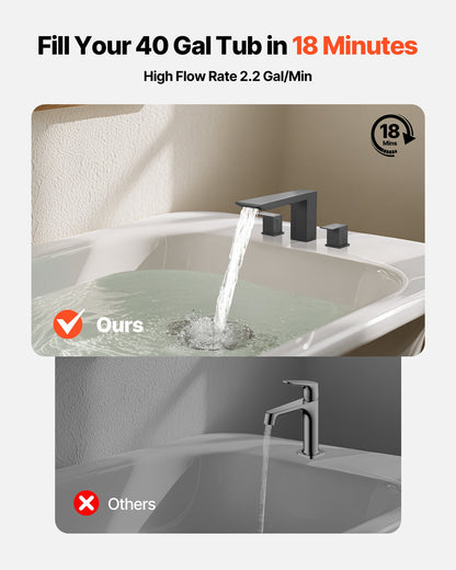 VEVOR Roman Tub Faucet, Bath Tubs Faucets Set with 2 Handles, Roman Tub Faucets Deck Mount for Pet Washing, Baby Care, Adult Bathing, Matte Black, Stainless Steel, 3 Hole Waterfall Bathtub Faucet - DFPTKBDHS2GS9BUIK001V0 - view 3
