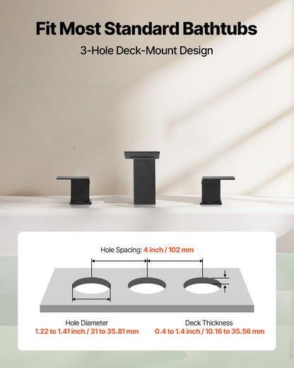 VEVOR Roman Tub Faucet, Bath Tubs Faucets Set with 2 Handles, Roman Tub Faucets Deck Mount for Pet Washing, Baby Care, Adult Bathing, Matte Black, Stainless Steel, 3 Hole Waterfall Bathtub Faucet - DFPTKBDHS2GS9BUIK001V0 - view 4