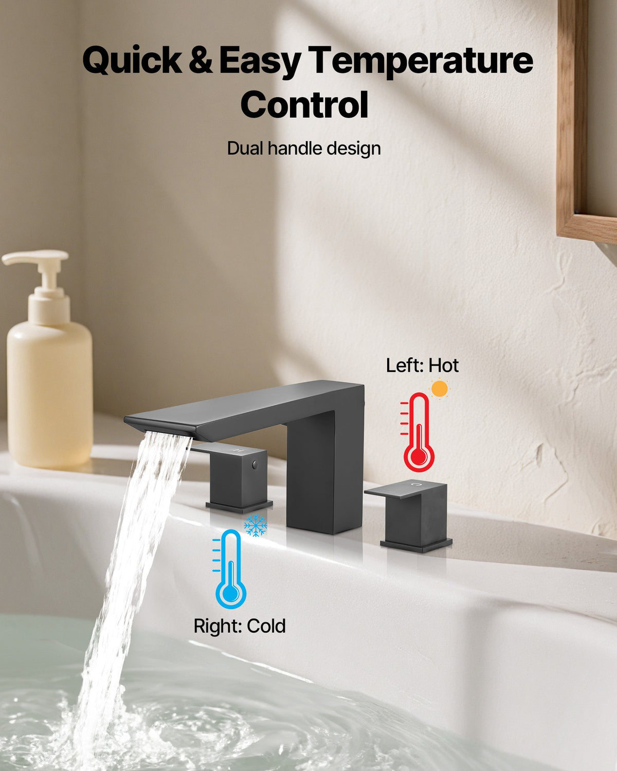 VEVOR Roman Tub Faucet, Bath Tubs Faucets Set with 2 Handles, Roman Tub Faucets Deck Mount for Pet Washing, Baby Care, Adult Bathing, Matte Black, Stainless Steel, 3 Hole Waterfall Bathtub Faucet - DFPTKBDHS2GS9BUIK001V0 - view 7