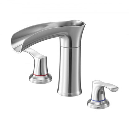 VEVOR Roman Tub Faucet, 3 Hole Waterfall Bathtub Faucet, Zinc Alloy Bath Tubs Faucets Set with 2 Handles, Deck Mount Bath Tub Faucets Set for Pet Washing, Adult Bathing, Silver, Hot & Cold Control - DFPTKBDHS2GSA6RHY001V0 - view 2