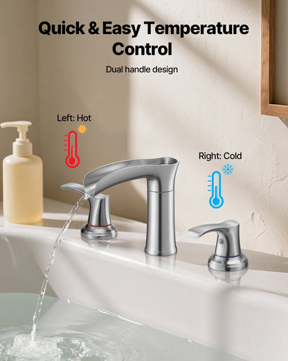 VEVOR Roman Tub Faucet, 3 Hole Waterfall Bathtub Faucet, Zinc Alloy Bath Tubs Faucets Set with 2 Handles, Deck Mount Bath Tub Faucets Set for Pet Washing, Adult Bathing, Silver, Hot & Cold Control - DFPTKBDHS2GSA6RHY001V0 - view 7