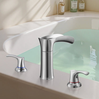 VEVOR Roman Tub Faucet, 3 Hole Waterfall Bathtub Faucet, Zinc Alloy Bath Tubs Faucets Set with 2 Handles, Deck Mount Bath Tub Faucets Set for Pet Washing, Adult Bathing, Silver, Hot & Cold Control - DFPTKBDHS2GSA6RHY001V0 - view 9